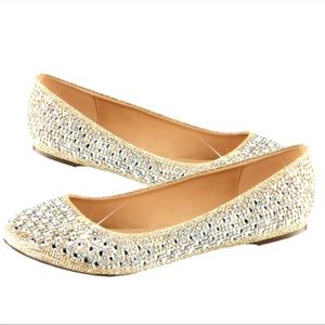 ❤️3/$30❤️NEW CRYSTAL IRIDESCENT STONE BALLET FLATS GOLD CHAMPAIGN SIZE 5